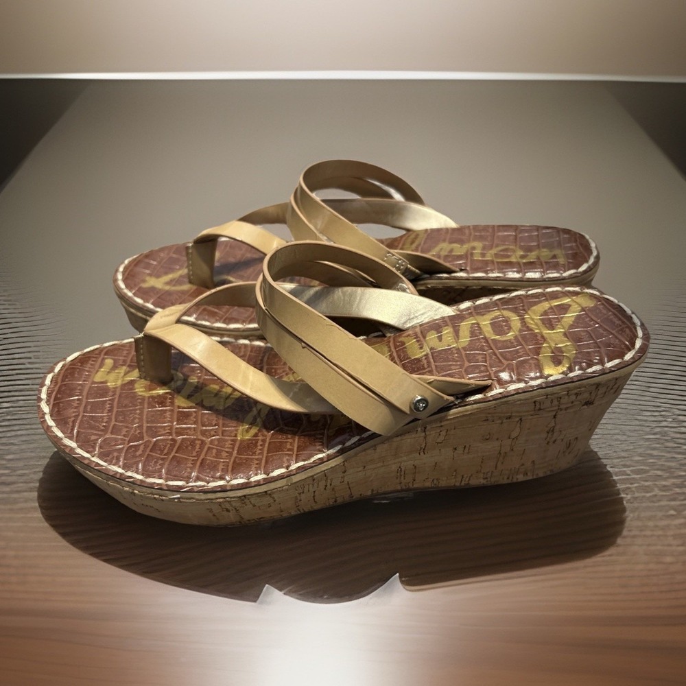 Sam Edelman Reana Wedge Sandals Size 8.5 Cork Strappy Thong Platform Heel 90 Y2K